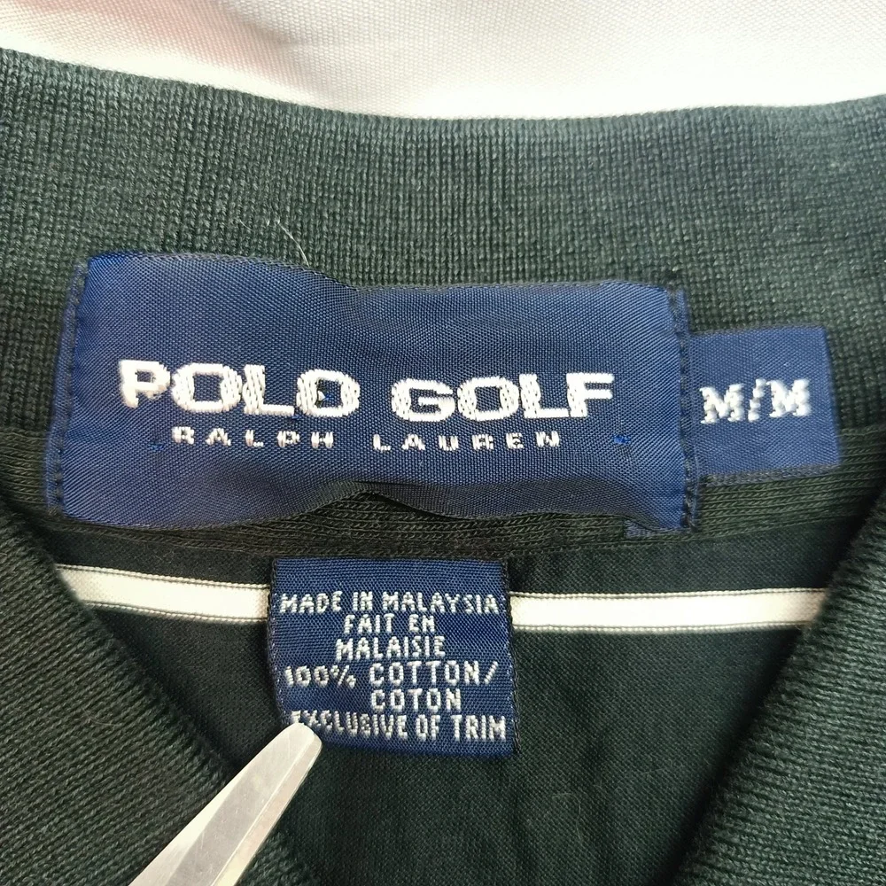 Polo Golf Ralph Lauren Mens Black White Striped Cotton Polo Shirt Medium RL Logo